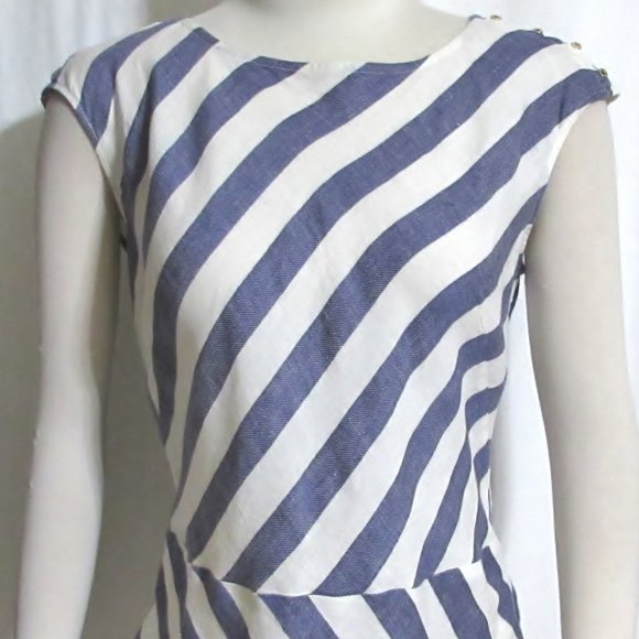 NEW Womens Ladies TALBOTS Denim Blue & White Stripe Washable Linen Top 6 - Picture 1 of 4